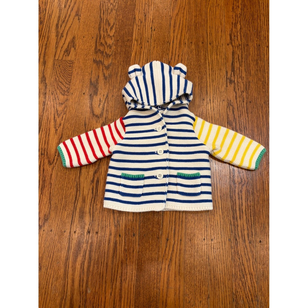 Baby Gap Stripe Bear Ear Hooded Knit Cardigan Sweater Multi Color 0-3 Months